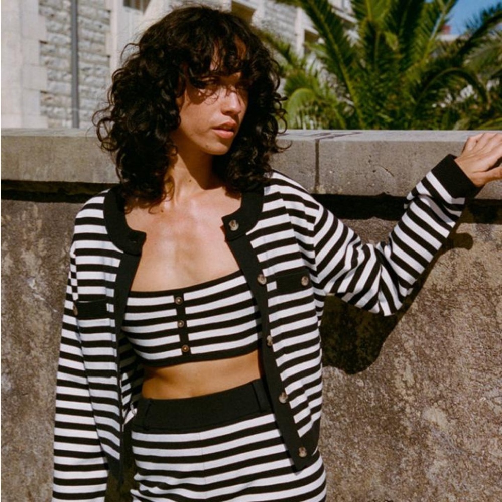 Striped Black and White knit bra Crop Top